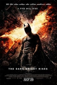 Poster for The Dark Knight Rises featuring Christian Bale as Batman.